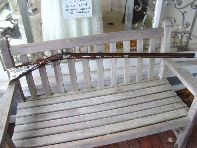 An impressive tiger-maple half-stock silver mounted percussion Frontier Rifle by William McCleland of Naffanees, Indiana, circa 1860-1862. — image 2